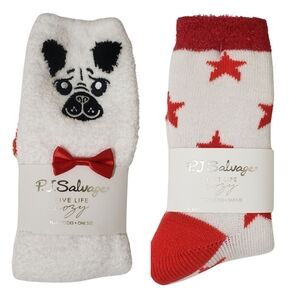 2 PJ SALVAGE Stars/Dog Socks Cozy Women Sock Size 9-11 Ivory NWT ⭐🐶